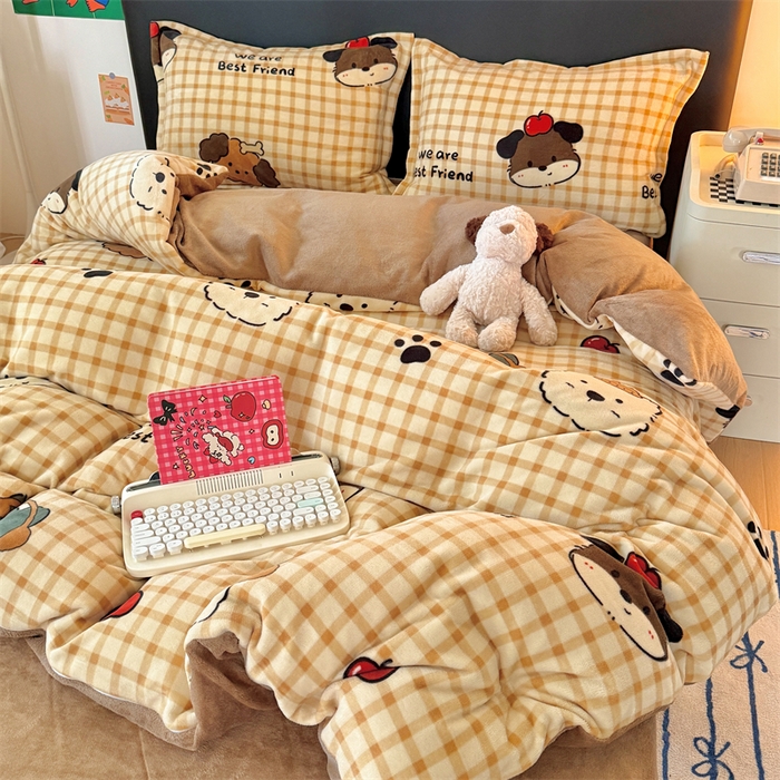 91家纺网 家纺一手货源 找家纺 温眠家纺 2025新款加厚牛奶绒四件套跑量款 班尼家族