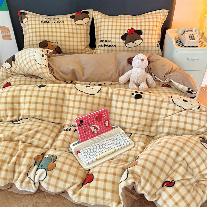 91家纺网 家纺一手货源 找家纺 温眠家纺 2025新款加厚牛奶绒四件套跑量款 班尼家族