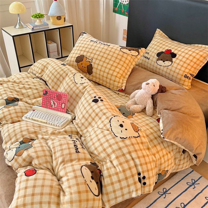 91家纺网 家纺一手货源 找家纺 温眠家纺 2025新款加厚牛奶绒四件套跑量款 班尼家族