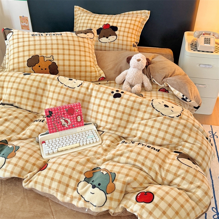 91家纺网 家纺一手货源 找家纺 温眠家纺 2025新款加厚牛奶绒四件套跑量款 班尼家族