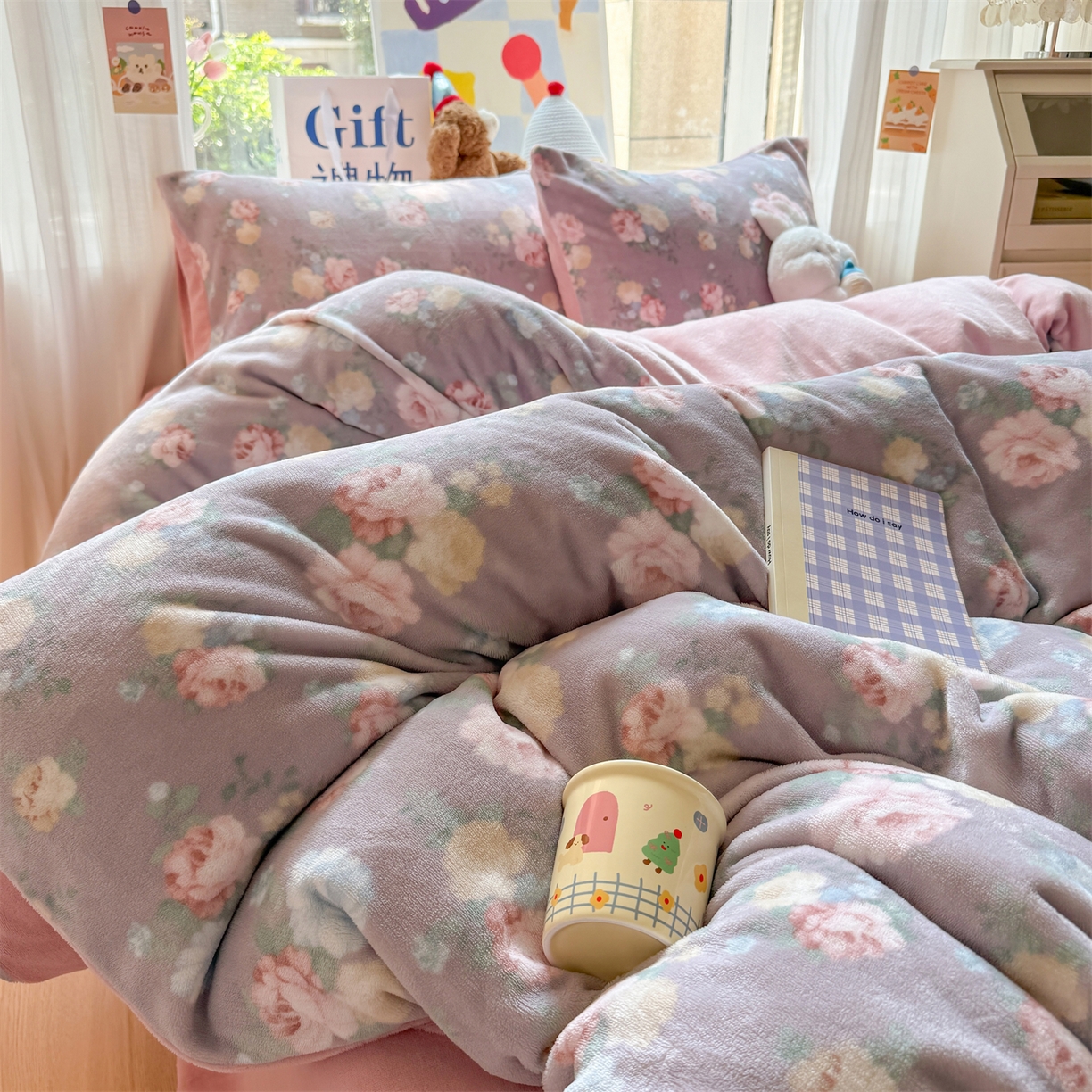 91家纺网 家纺一手货源 找家纺 温眠家纺 2025新款全工艺200克牛奶绒印花四件套 春语