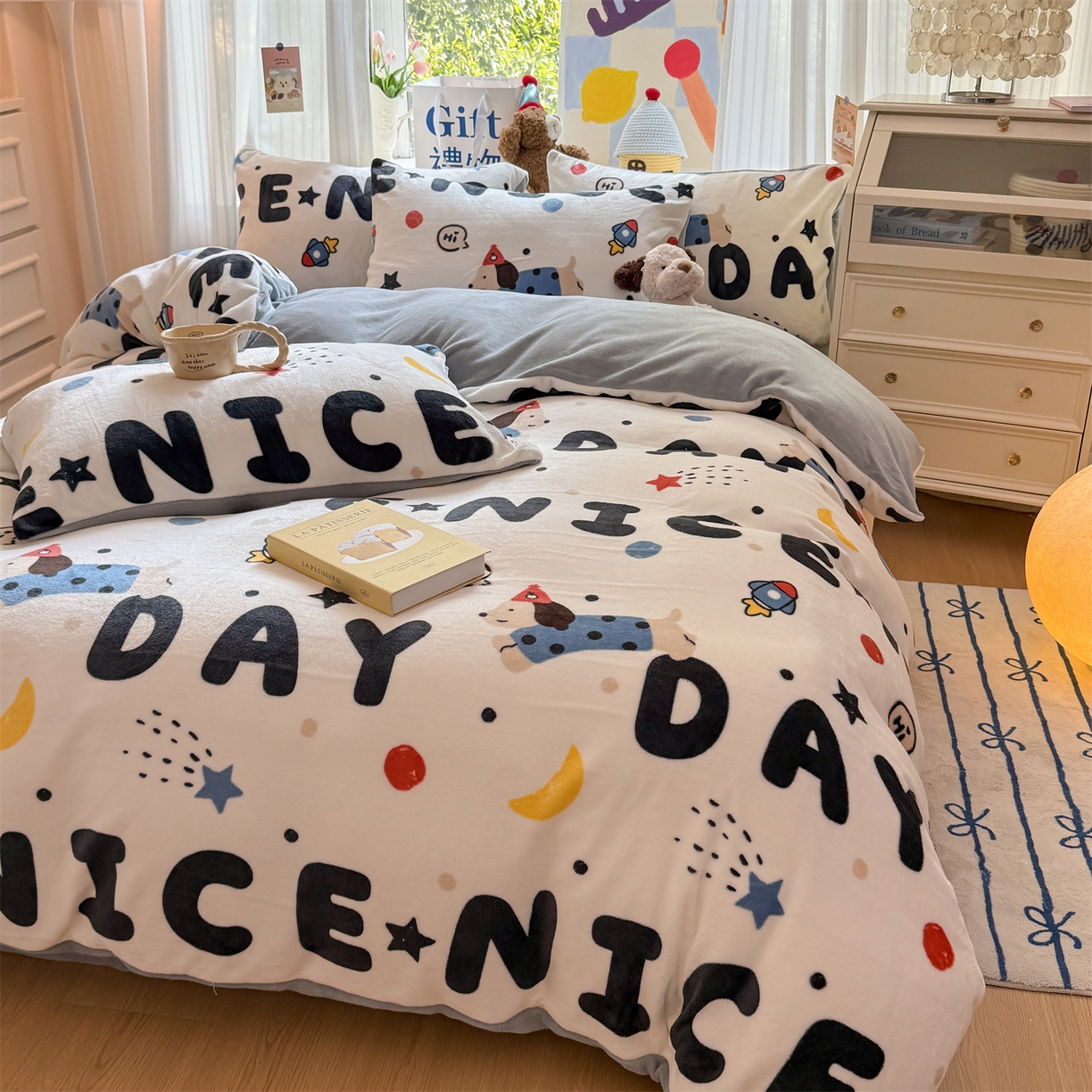 91家纺网 家纺一手货源 找家纺 温眠家纺 2025新款全工艺200克牛奶绒印花四件套 童话