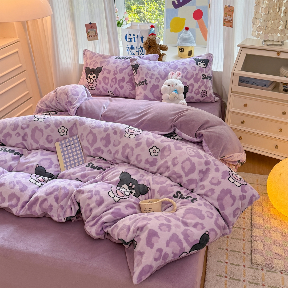 91家纺网 家纺一手货源 找家纺 温眠家纺 2025新款全工艺200克牛奶绒印花四件套 淘气