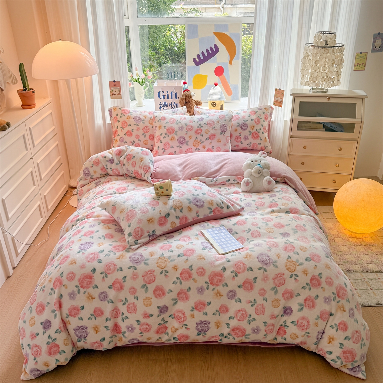 温眠家纺 2025新款全工艺200克牛奶绒印花四件套 花镜