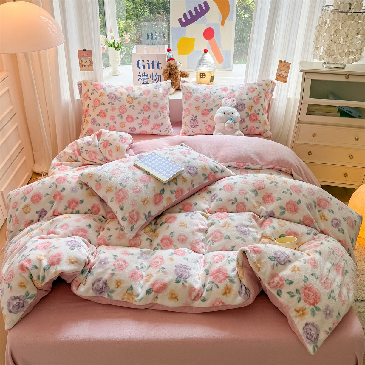 91家纺网 家纺一手货源 找家纺 温眠家纺 2025新款全工艺200克牛奶绒印花四件套 花镜