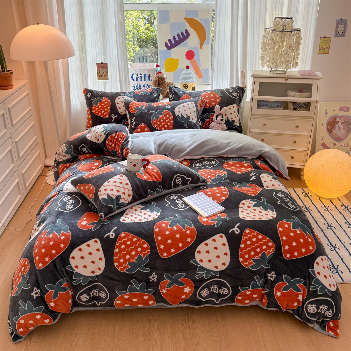 温眠家纺 2025新款全工艺200克牛奶绒印花四件套 觅光里