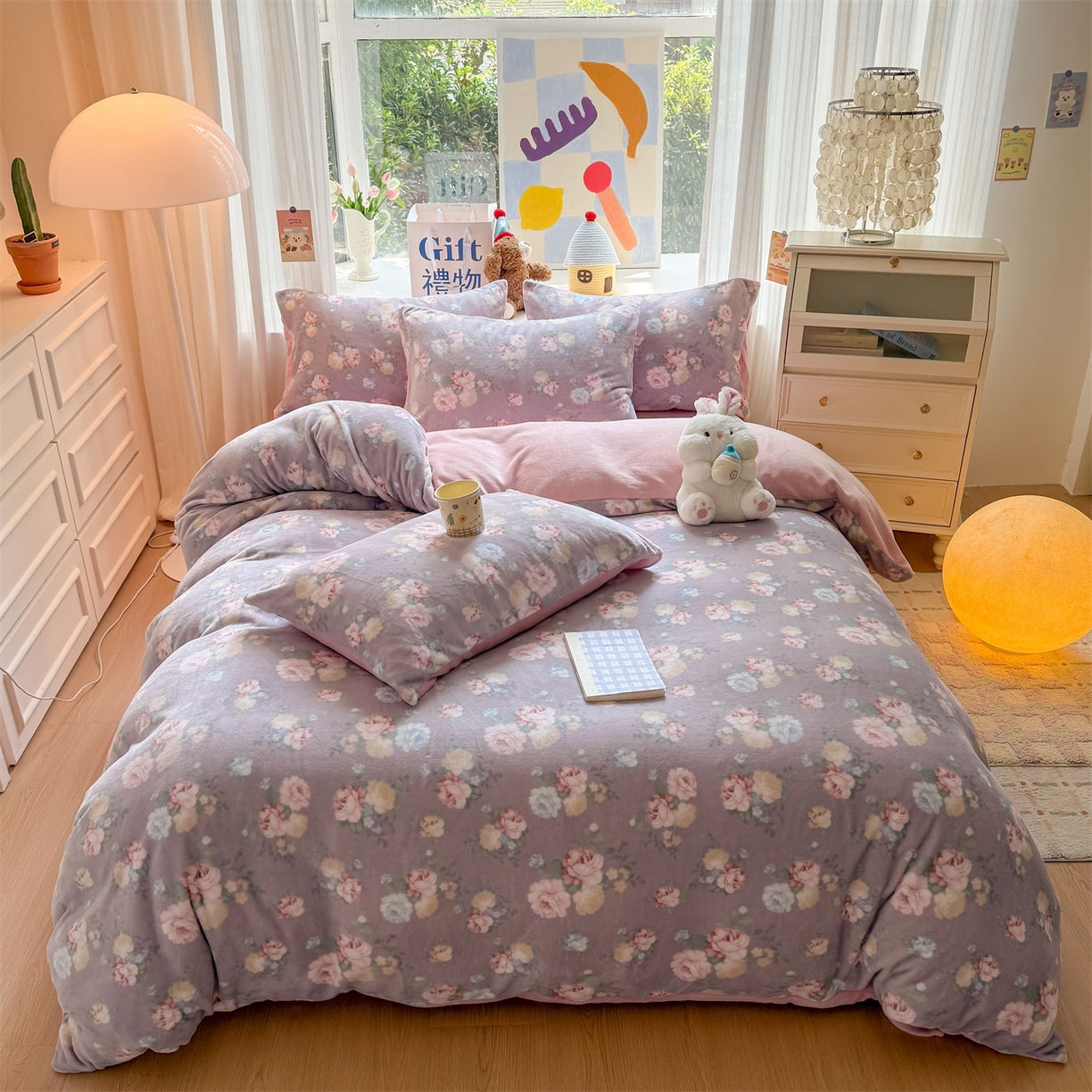 91家纺网 家纺一手货源 找家纺 温眠家纺 2025新款全工艺200克牛奶绒印花四件套 春语