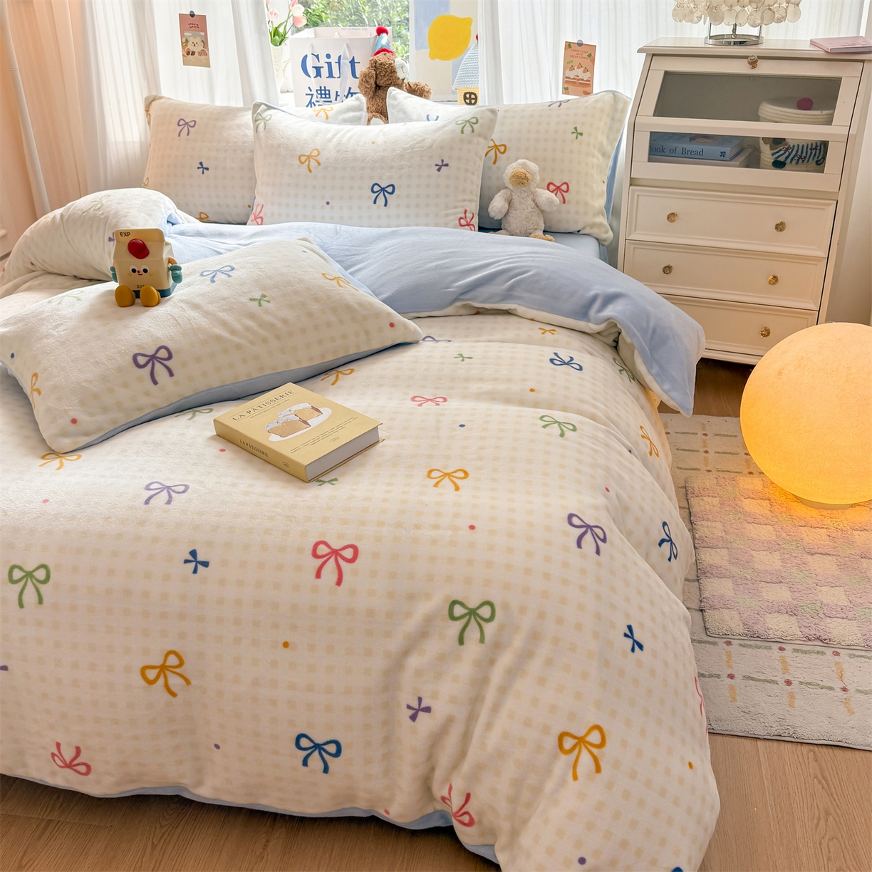 91家纺网 家纺一手货源 找家纺 温眠家纺 2025新款全工艺200克牛奶绒印花四件套 彩色物语黄