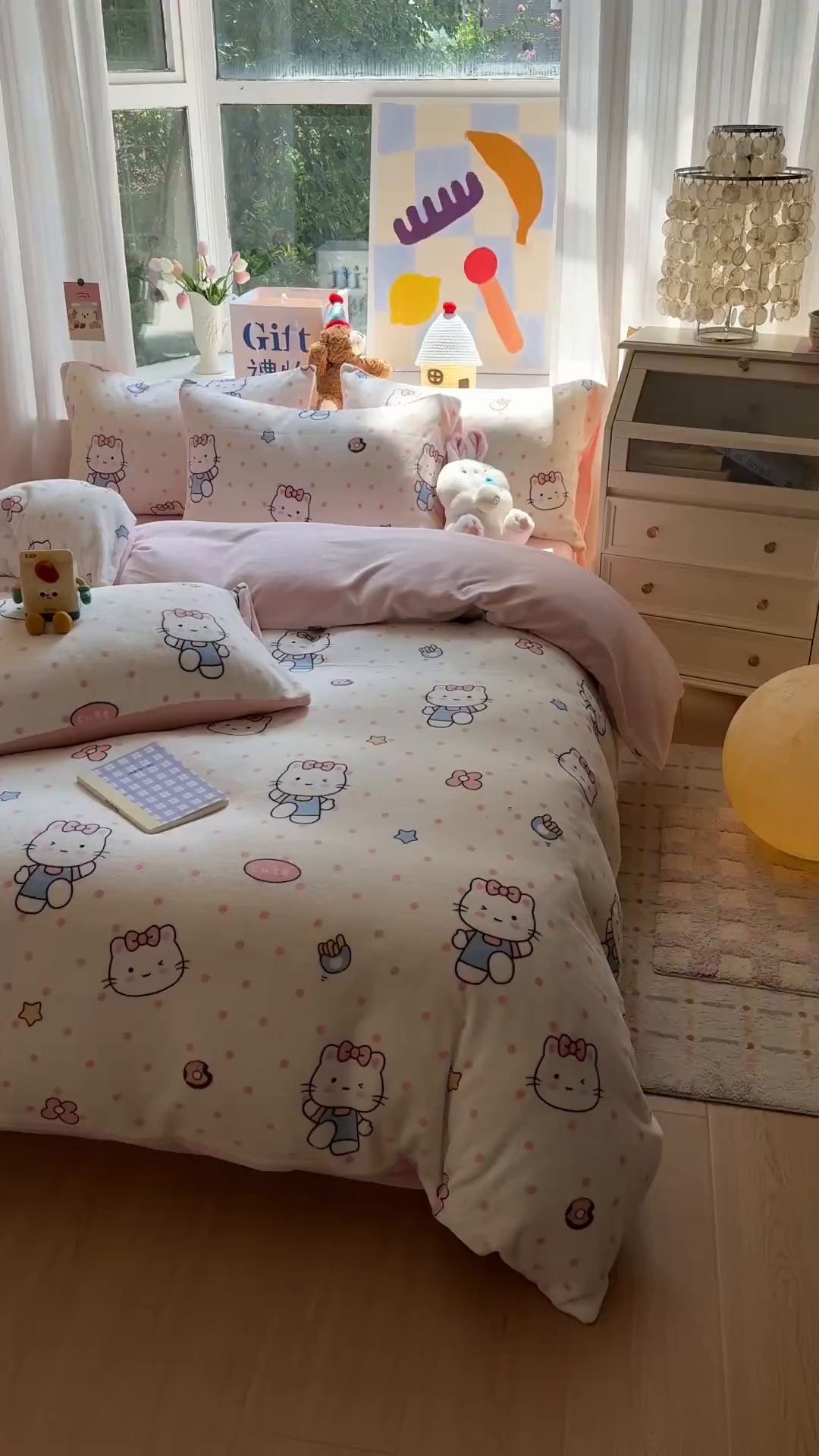 91家纺网 家纺一手货源 找家纺 温眠家纺 2025新款全工艺200克牛奶绒印花四件套 爱心猫咪