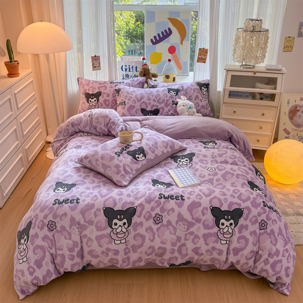 温眠家纺 2025新款全工艺200克牛奶绒印花四件套 淘气