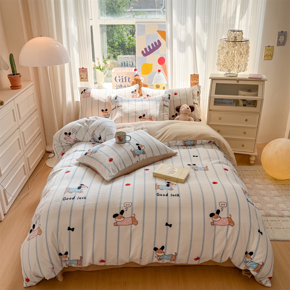 温眠家纺 2025新款全工艺200克牛奶绒印花四件套 快乐节拍