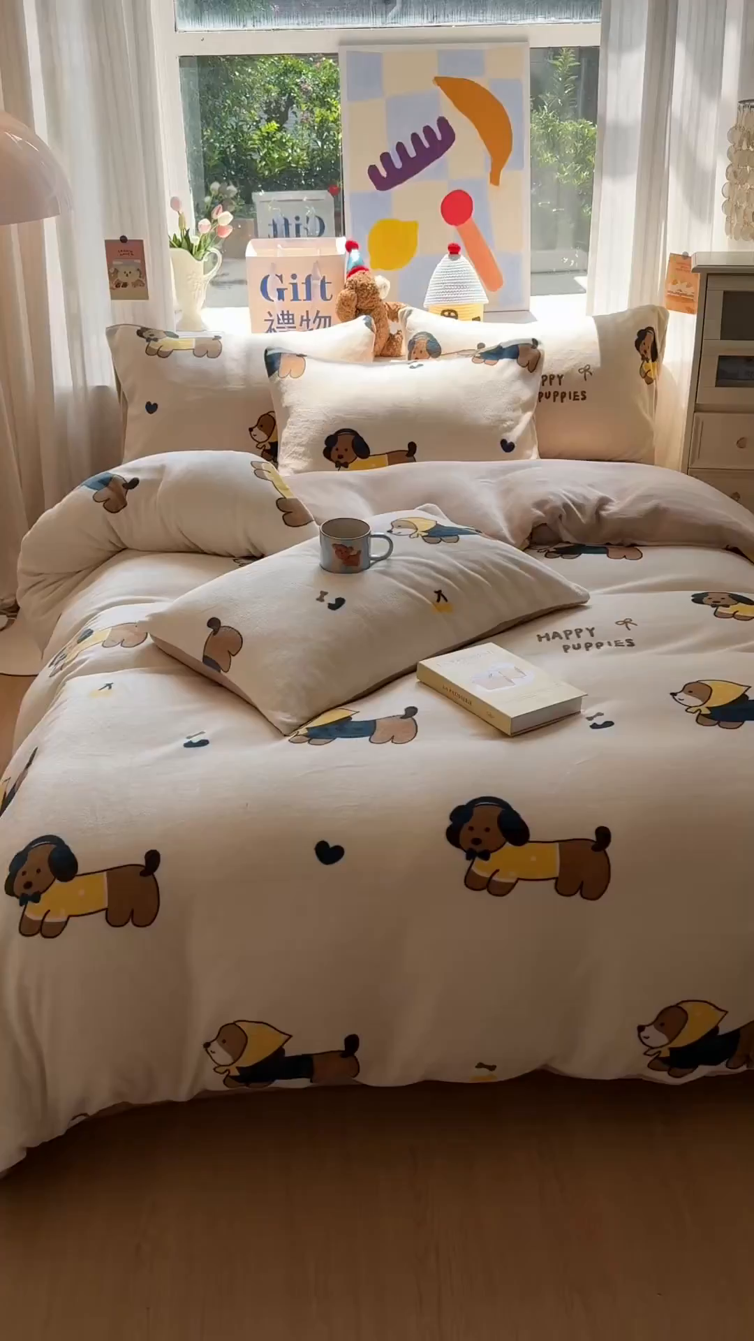 91家纺网 家纺一手货源 找家纺 温眠家纺 2025新款全工艺200克牛奶绒印花四件套 巴迪狗