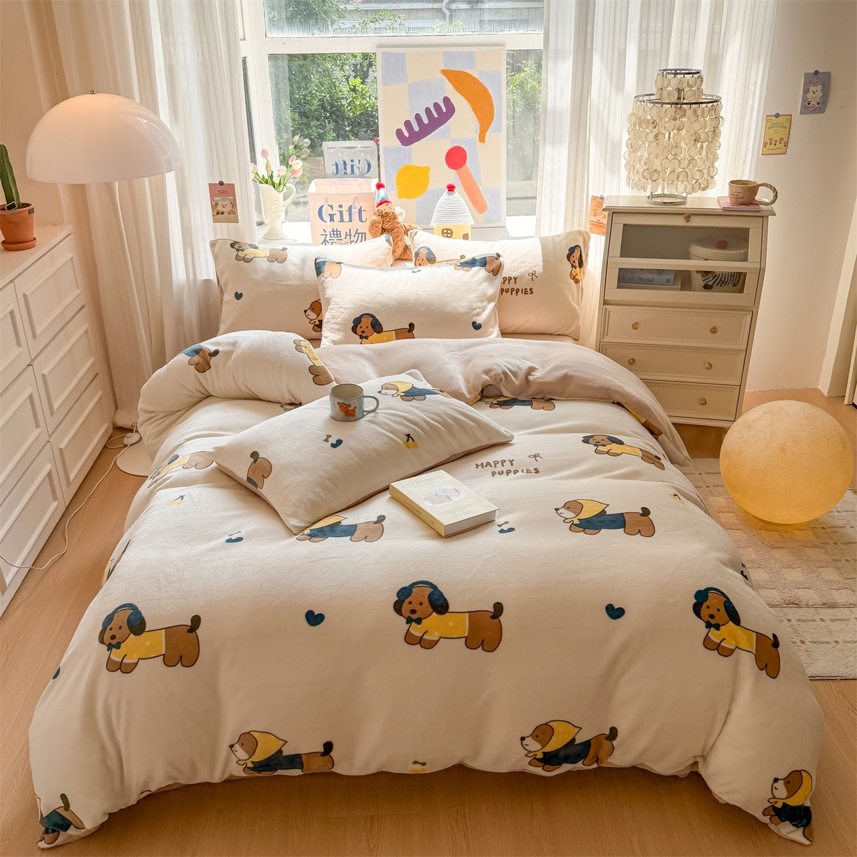 温眠家纺 2025新款全工艺200克牛奶绒印花四件套 巴迪狗