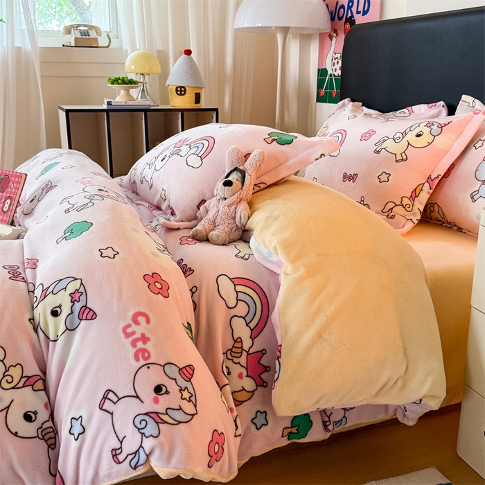 91家纺网 家纺一手货源 找家纺 温眠家纺 2025新款加厚牛奶绒四件套跑量款 彩虹宝丽