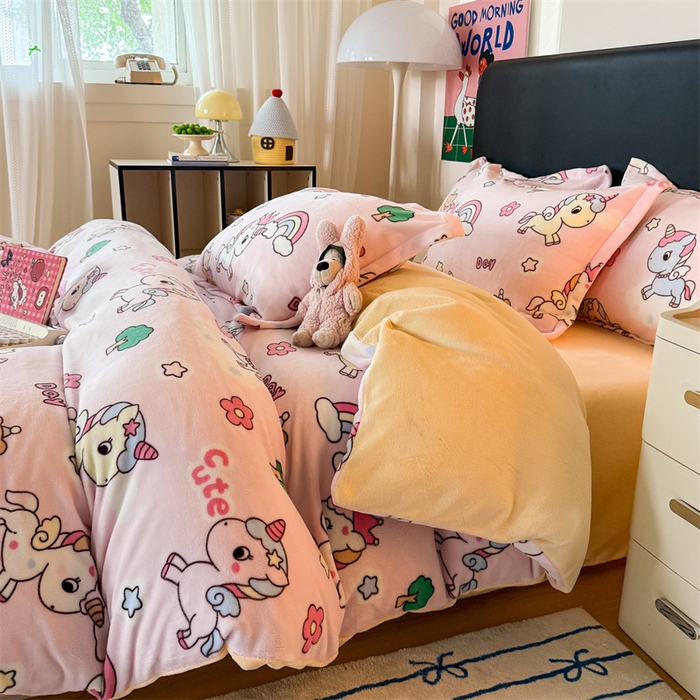 91家纺网 家纺一手货源 找家纺 温眠家纺 2025新款加厚牛奶绒四件套跑量款 彩虹宝丽