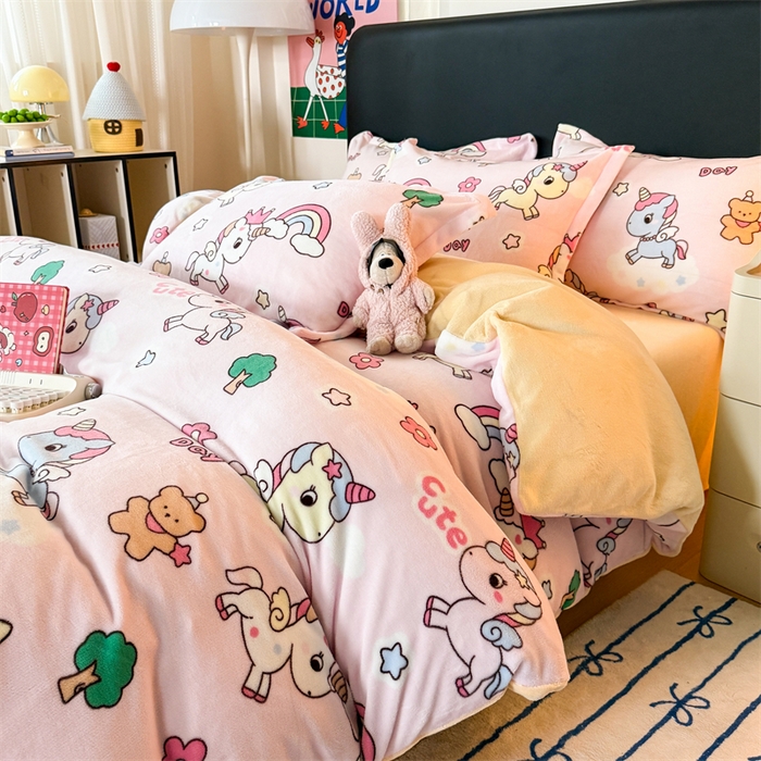 91家纺网 家纺一手货源 找家纺 温眠家纺 2025新款加厚牛奶绒四件套跑量款 彩虹宝丽