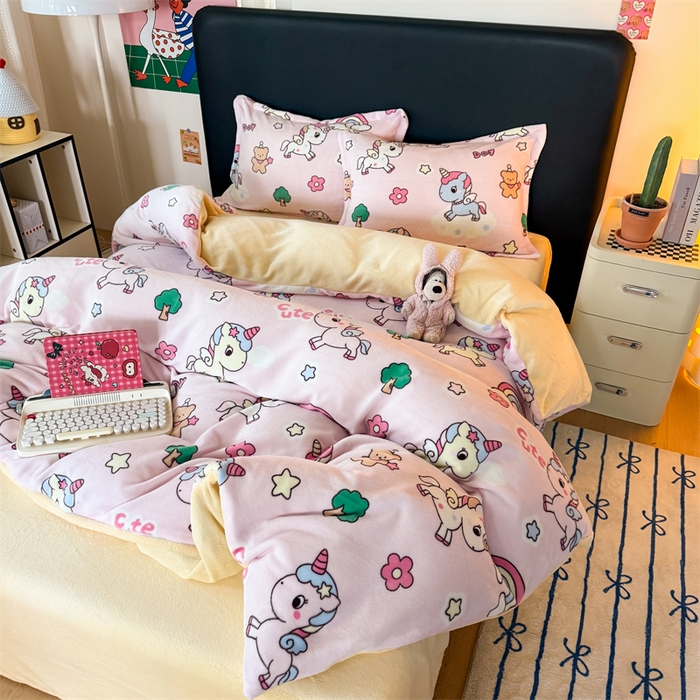 91家纺网 家纺一手货源 找家纺 温眠家纺 2025新款加厚牛奶绒四件套跑量款 彩虹宝丽