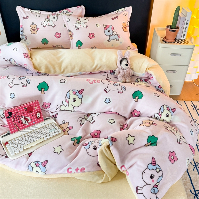 91家纺网 家纺一手货源 找家纺 温眠家纺 2025新款加厚牛奶绒四件套跑量款 彩虹宝丽