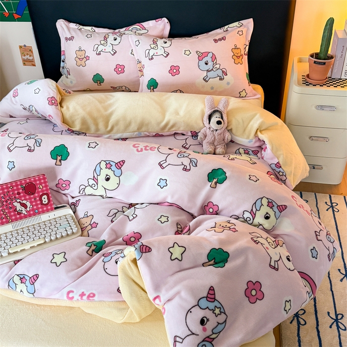 91家纺网 家纺一手货源 找家纺 温眠家纺 2025新款加厚牛奶绒四件套跑量款 彩虹宝丽