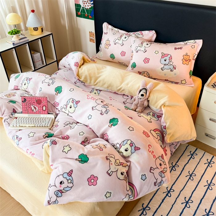 91家纺网 家纺一手货源 找家纺 温眠家纺 2025新款加厚牛奶绒四件套跑量款 彩虹宝丽