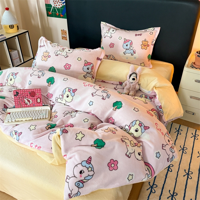 91家纺网 家纺一手货源 找家纺 温眠家纺 2025新款加厚牛奶绒四件套跑量款 彩虹宝丽