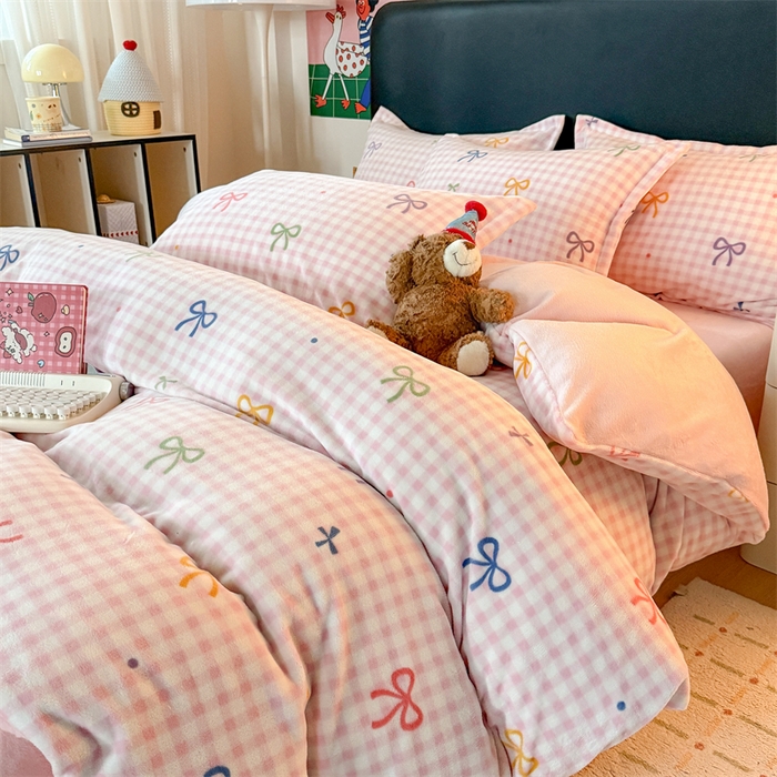 91家纺网 家纺一手货源 找家纺 温眠家纺 2025新款加厚牛奶绒四件套跑量款 彩色物语红