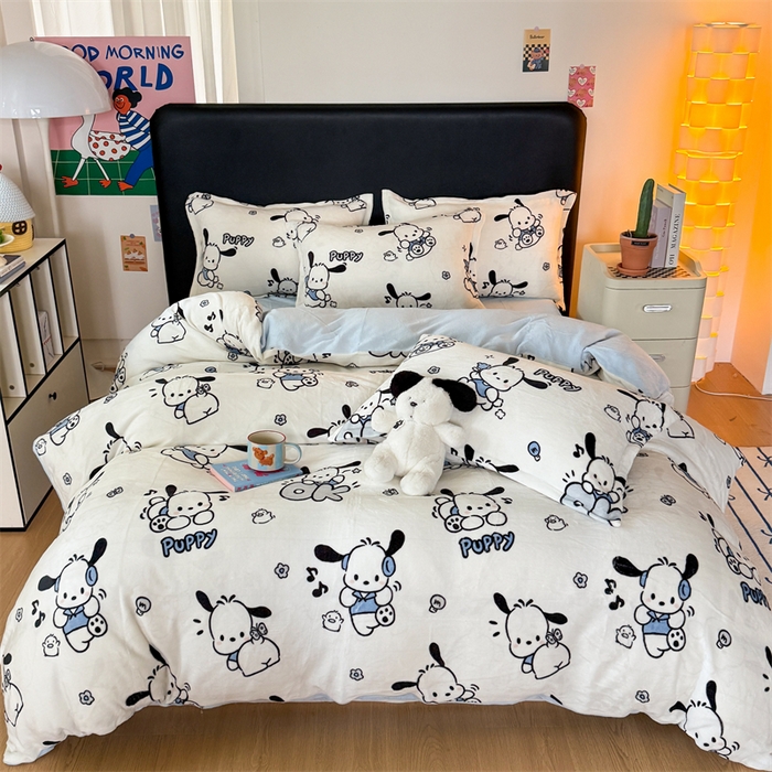 91家纺网 家纺一手货源 找家纺 温眠家纺 2025新款加厚牛奶绒四件套跑量款 大耳狗