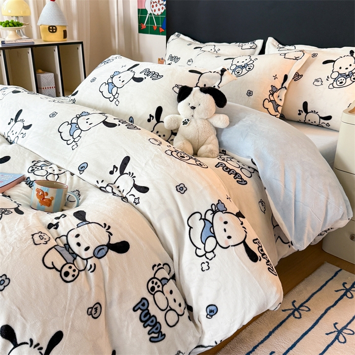 91家纺网 家纺一手货源 找家纺 温眠家纺 2025新款加厚牛奶绒四件套跑量款 大耳狗