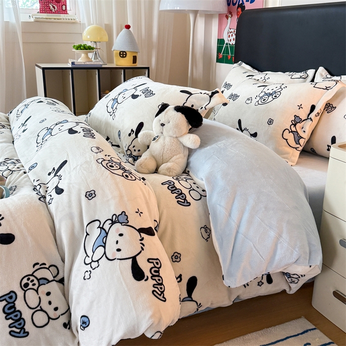 91家纺网 家纺一手货源 找家纺 温眠家纺 2025新款加厚牛奶绒四件套跑量款 大耳狗