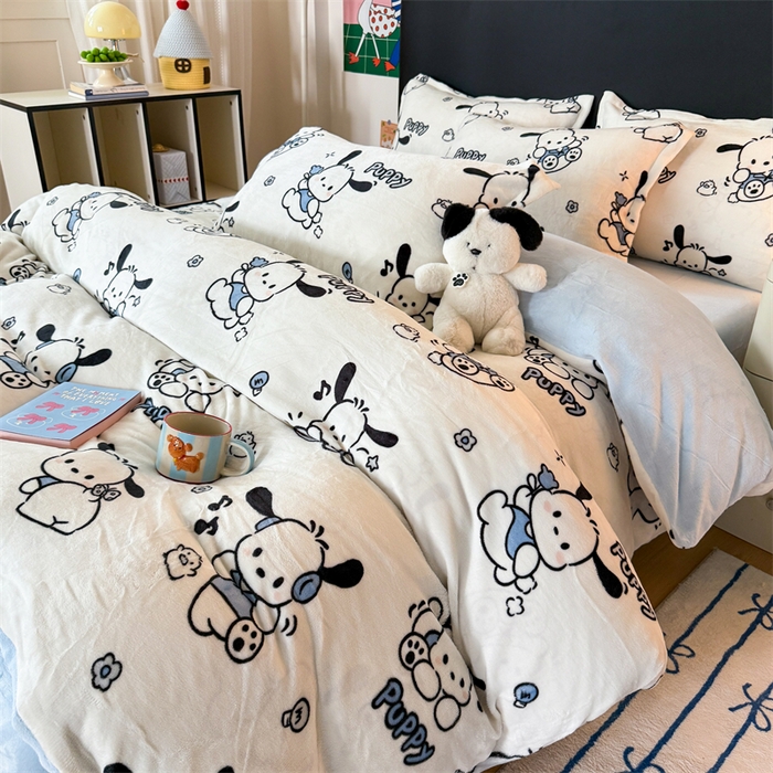 91家纺网 家纺一手货源 找家纺 温眠家纺 2025新款加厚牛奶绒四件套跑量款 大耳狗