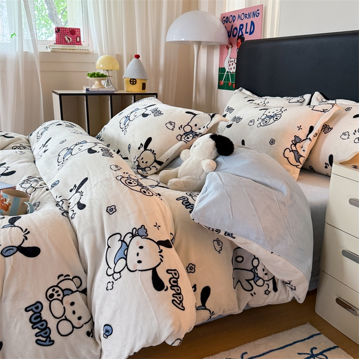 91家纺网 家纺一手货源 找家纺 温眠家纺 2025新款加厚牛奶绒四件套跑量款 大耳狗