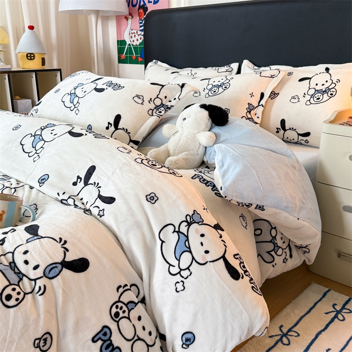 91家纺网 家纺一手货源 找家纺 温眠家纺 2025新款加厚牛奶绒四件套跑量款 大耳狗