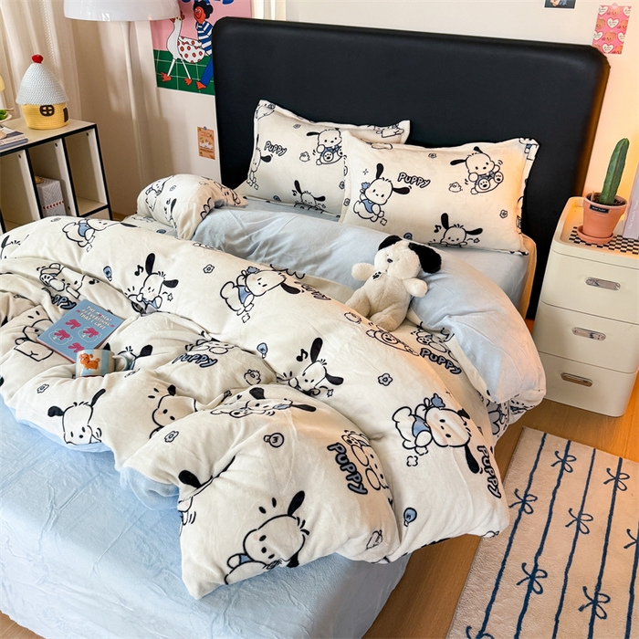 91家纺网 家纺一手货源 找家纺 温眠家纺 2025新款加厚牛奶绒四件套跑量款 大耳狗