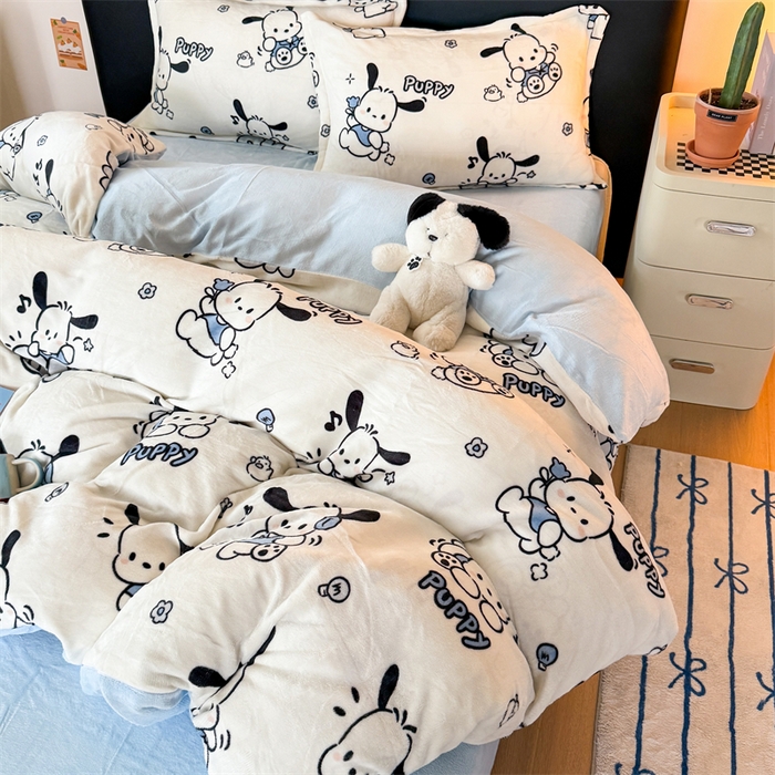 91家纺网 家纺一手货源 找家纺 温眠家纺 2025新款加厚牛奶绒四件套跑量款 大耳狗