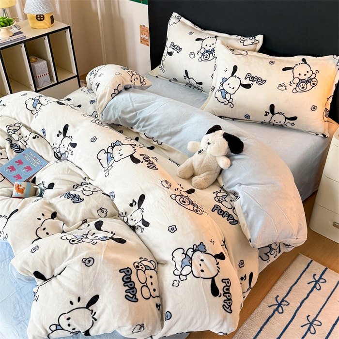 91家纺网 家纺一手货源 找家纺 温眠家纺 2025新款加厚牛奶绒四件套跑量款 大耳狗