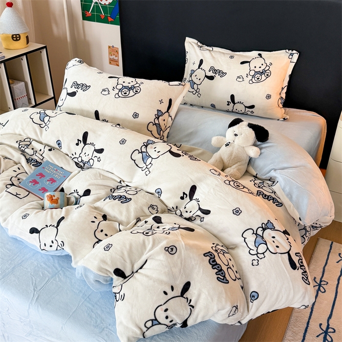 91家纺网 家纺一手货源 找家纺 温眠家纺 2025新款加厚牛奶绒四件套跑量款 大耳狗