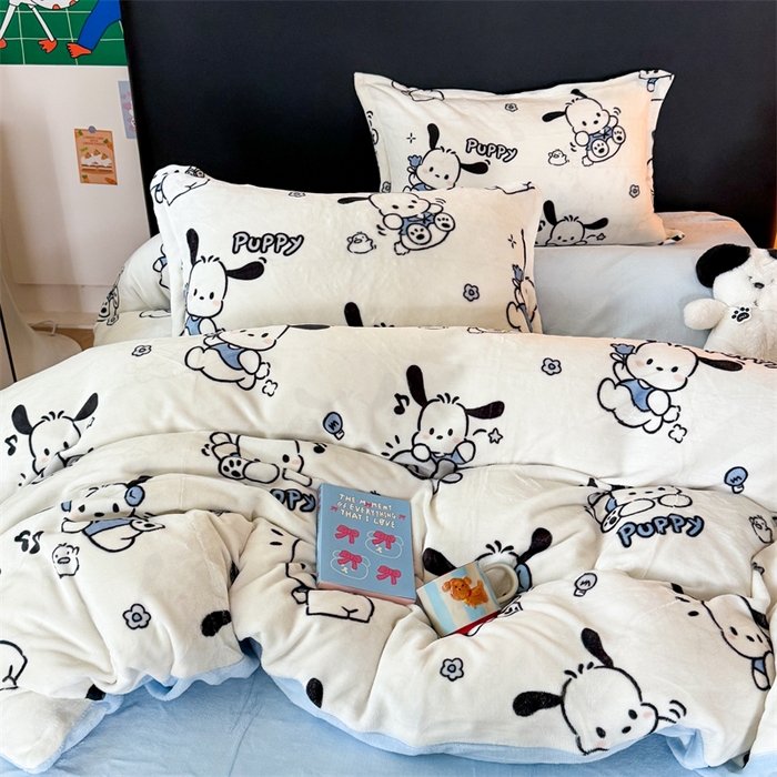 91家纺网 家纺一手货源 找家纺 温眠家纺 2025新款加厚牛奶绒四件套跑量款 大耳狗