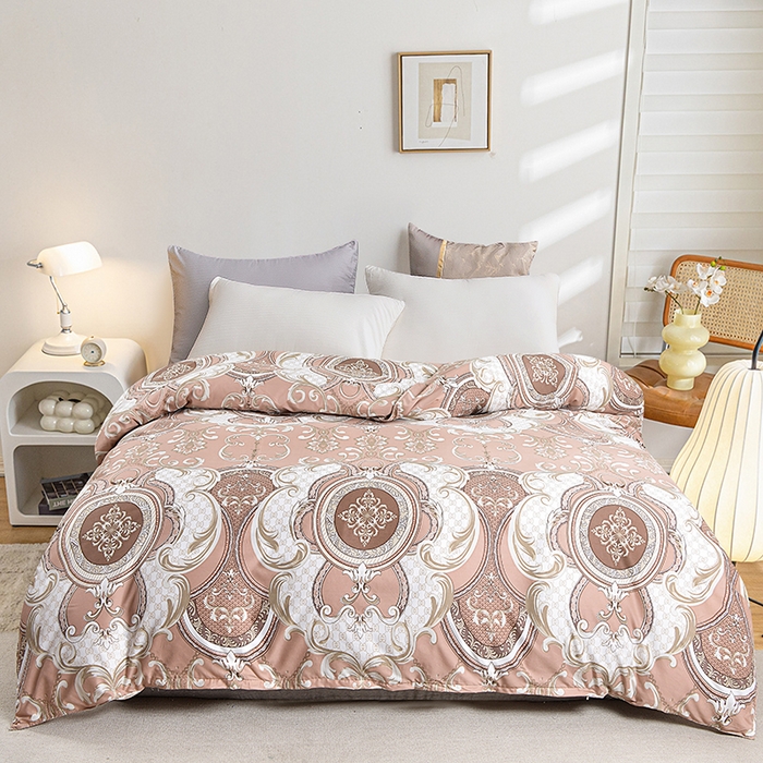 小雨家纺 2026新款跨境芦荟棉韩版花边床裙单品套件--被套 张灯结彩棕