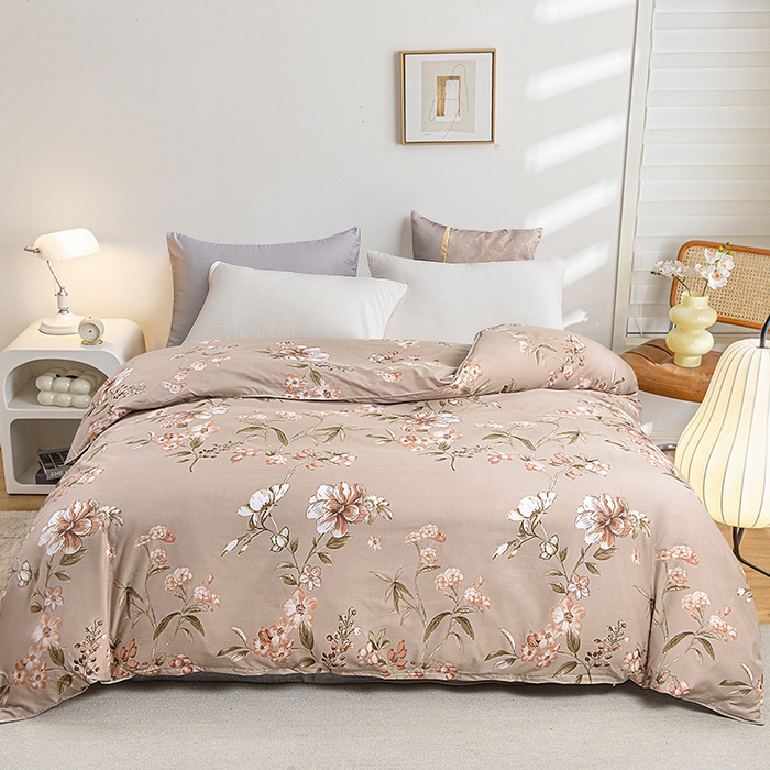 小雨家纺 2026新款跨境芦荟棉韩版花边床裙单品套件--被套 锦上添花棕