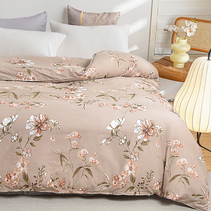 91家纺网 家纺一手货源 找家纺 小雨家纺 2026新款跨境芦荟棉韩版花边床裙单品套件--被套 锦上添花棕