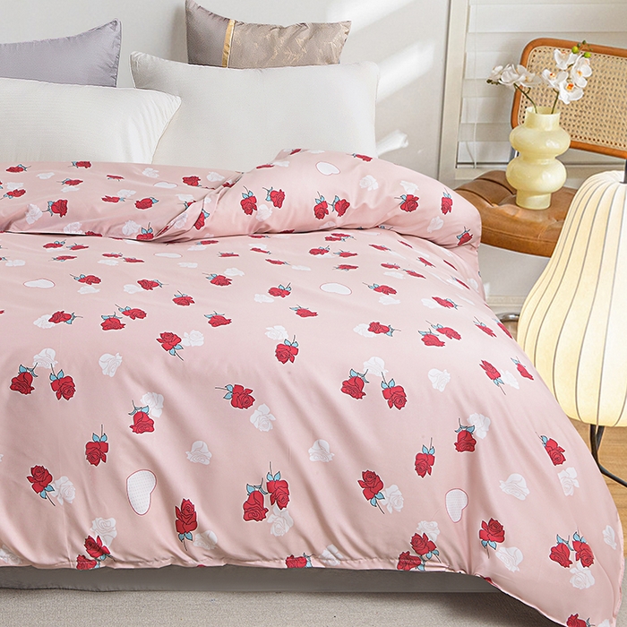 91家纺网 家纺一手货源 找家纺 小雨家纺 2026新款跨境芦荟棉韩版花边床裙单品套件--被套 唯爱粉