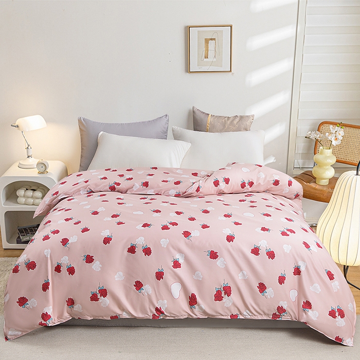 小雨家纺 2026新款跨境芦荟棉韩版花边床裙单品套件--被套 唯爱粉