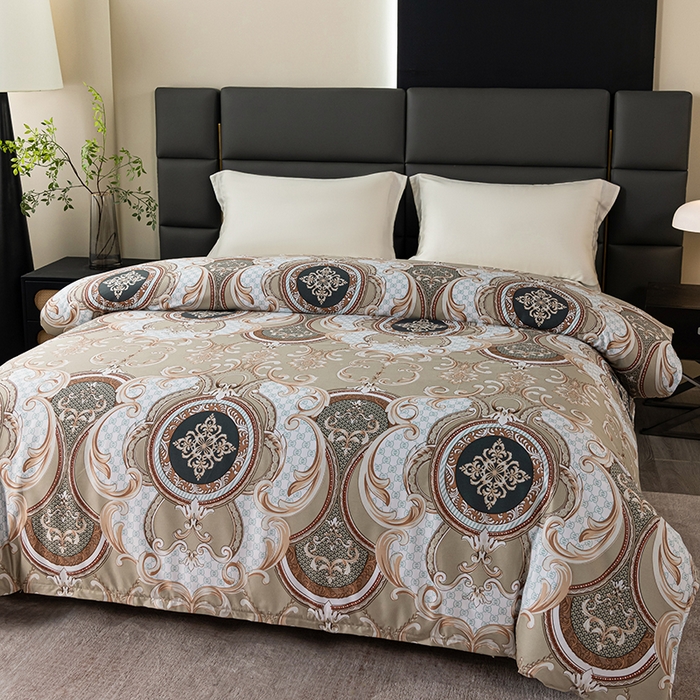 91家纺网 家纺一手货源 找家纺 小雨家纺 2026新款跨境芦荟棉韩版花边床裙单品套件--被套 张灯结彩卡其