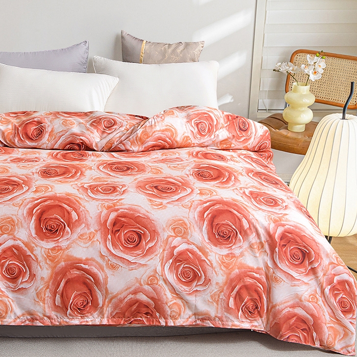 91家纺网 家纺一手货源 找家纺 小雨家纺 2026新款跨境芦荟棉韩版花边床裙单品套件--被套 玫瑰庄园桔