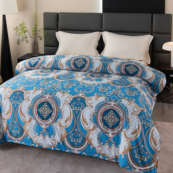 91家纺网 家纺一手货源 找家纺 小雨家纺 2026新款跨境芦荟棉韩版花边床裙单品套件--被套 张灯结彩蓝