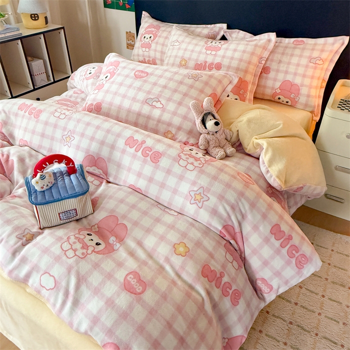 91家纺网 家纺一手货源 找家纺 温眠家纺 2025新款加厚牛奶绒四件套跑量款 格子小美