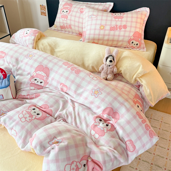 91家纺网 家纺一手货源 找家纺 温眠家纺 2025新款加厚牛奶绒四件套跑量款 格子小美