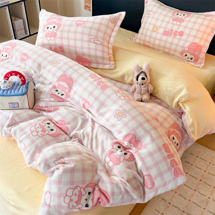 91家纺网 家纺一手货源 找家纺 温眠家纺 2025新款加厚牛奶绒四件套跑量款 格子小美