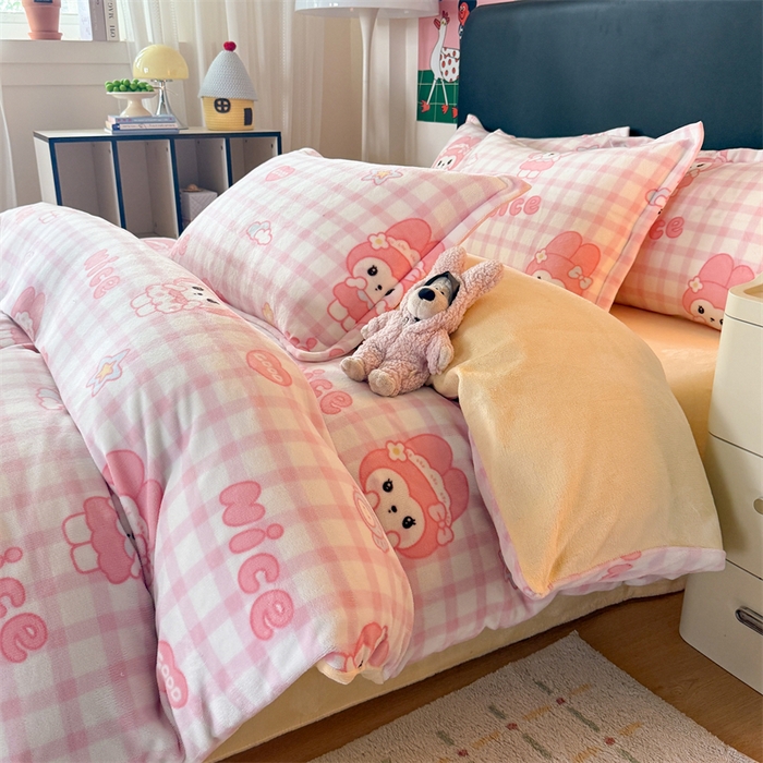 91家纺网 家纺一手货源 找家纺 温眠家纺 2025新款加厚牛奶绒四件套跑量款 格子小美