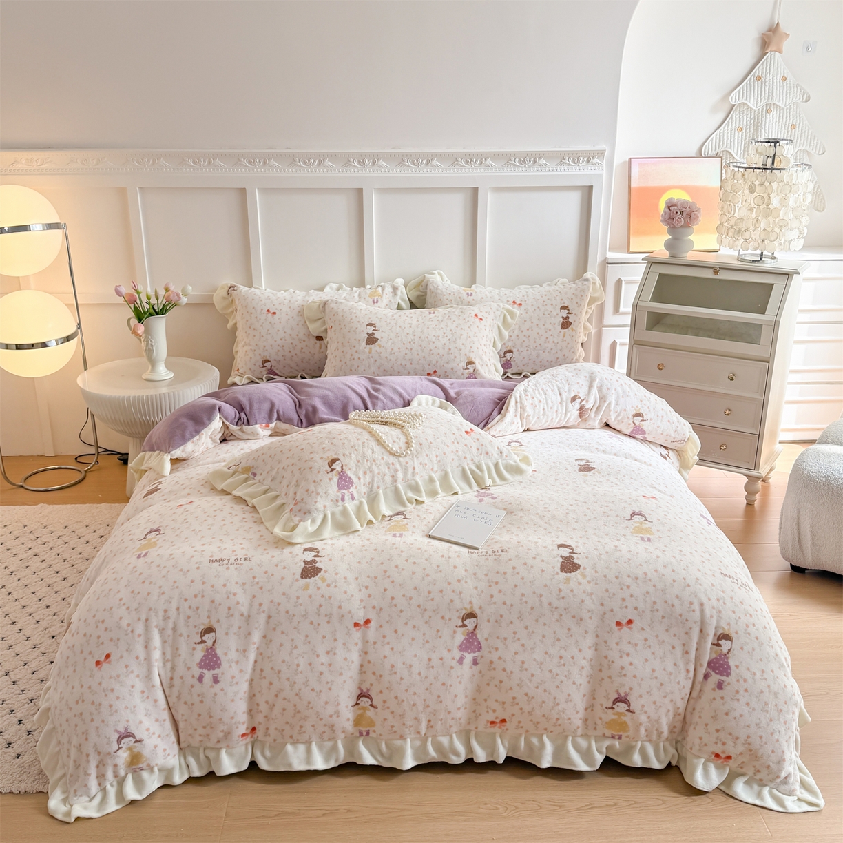 91家纺网 家纺一手货源 找家纺 （总）温眠家纺 2025新款200g全工艺牛奶绒花边款四件套吊边床单